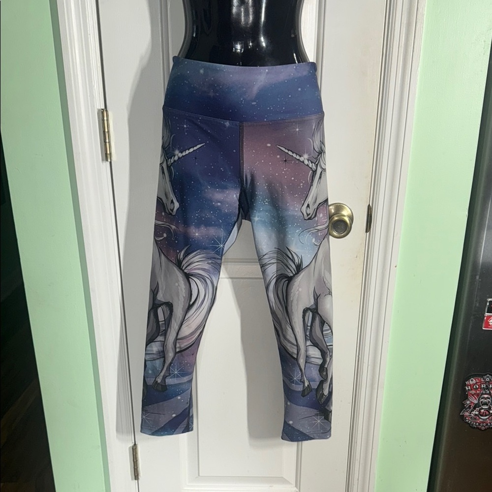 Eagle Rock Werkshop Unicorn Print Yoga Made In USA Fantasy Capri Leggings Size S